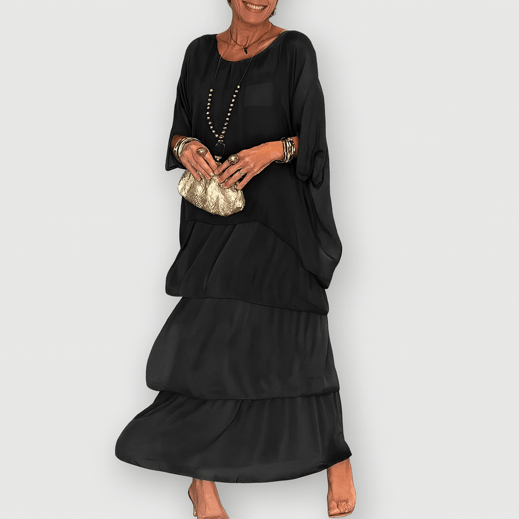 Elvara Sukienka Maxi Luźna z Falbanami – Długa Elegancka Oversize - Pootivo