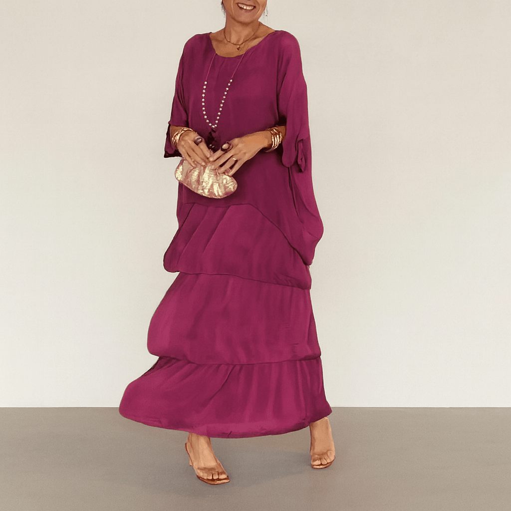 Elvara Sukienka Maxi Luźna z Falbanami – Długa Elegancka Oversize - Pootivo