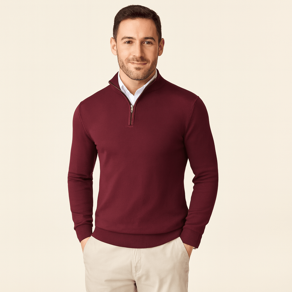 Emmett | Gładki Sweter Męski ze Stójką i Zamkiem - Pootivo