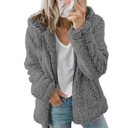 Eufemia | Pluszowa Jesienna Kurtka Teddy z Kapturem - Pootivo