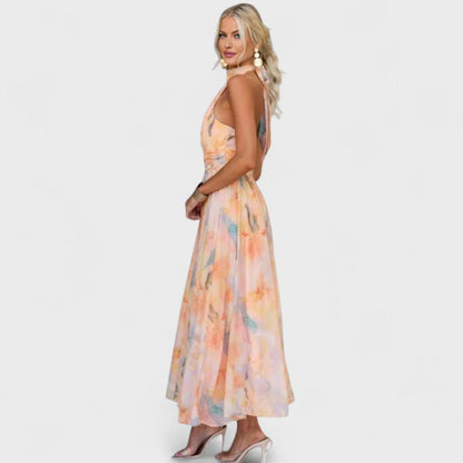 Everly | Akwarelowa Wiązana Sukienka Maxi - Pootivo
