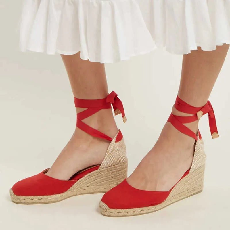 Genevieve | Espadryle na Koturnie Wiązane wokół Kostki - Pootivo