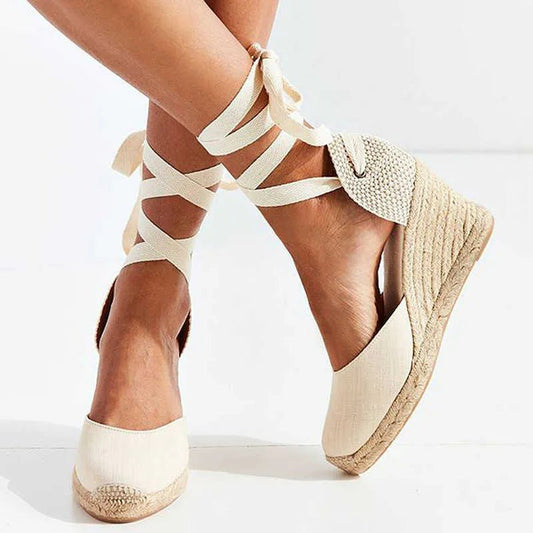 Genevieve | Espadryle na Koturnie Wiązane wokół Kostki - Pootivo