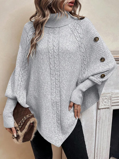 sweter poncho z golfem i warkoczami w kolorze jasnoszary