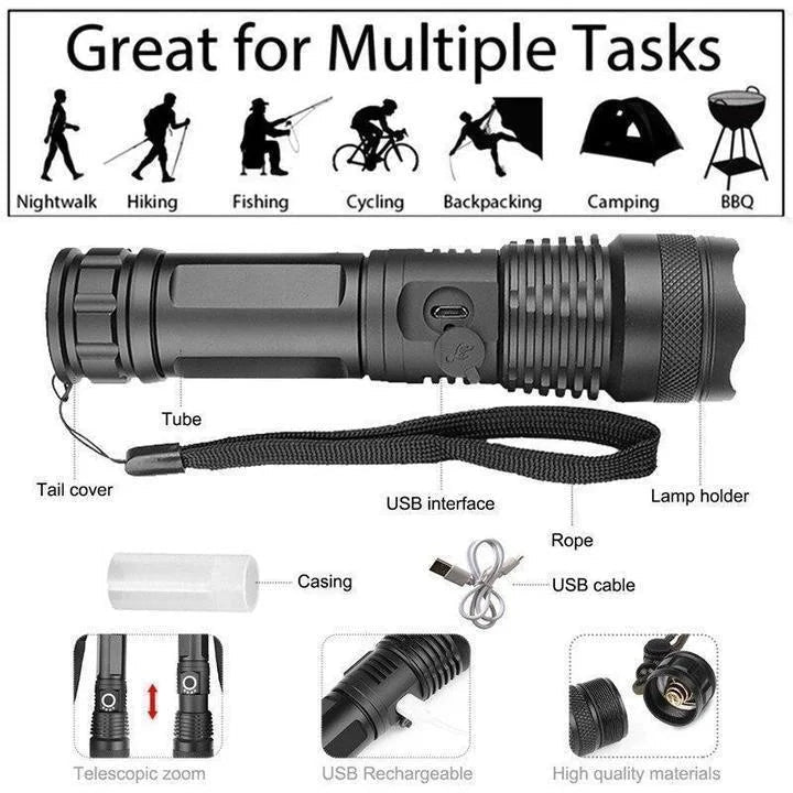 Grady | Mocna Akumulatorowa Latarka LED XHP50.2 z Zoomem - Pootivo