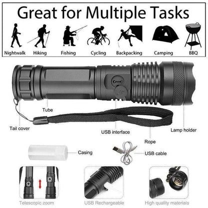 Grady | Mocna Akumulatorowa Latarka LED XHP50.2 z Zoomem - Pootivo