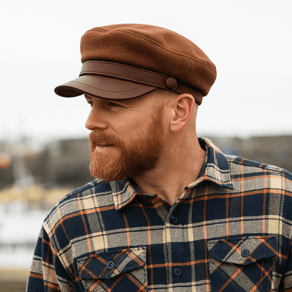 Griffin | Filcowa Marynarska Czapka ze Skórzanym Daszkiem - Pootivo