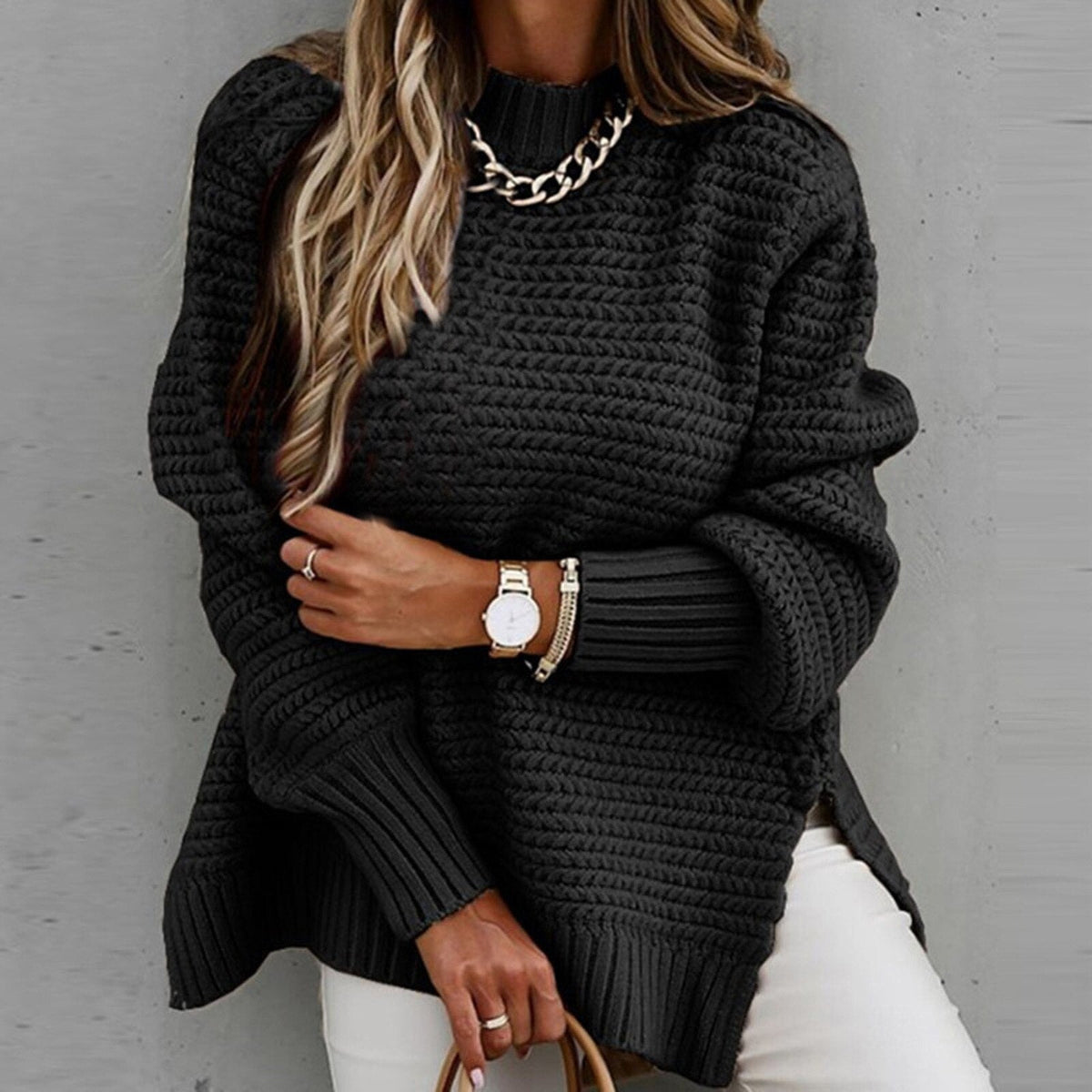 Czarny gruby sweter damski oversize