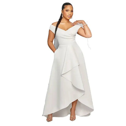 Harper | Asymetryczna Falbaniasta Sukienka Wieczorowa - Pootivo