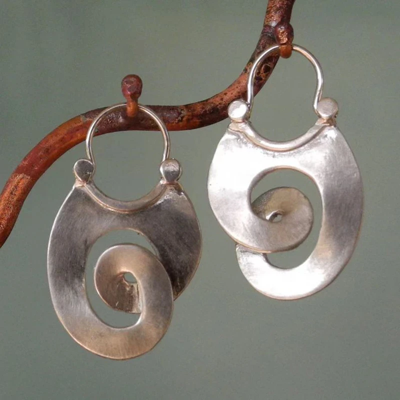 Juniper | Spiralne Srebrzyste Kolczyki Wiszące