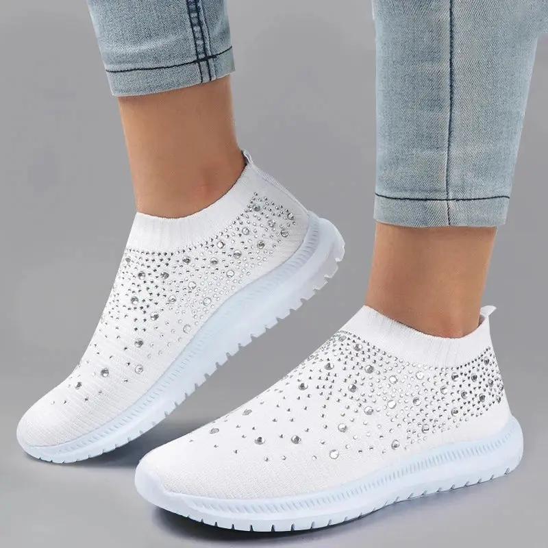 Ivy | Dzianinowe Wsuwane Sneakersy z Cyrkoniami - Pootivo