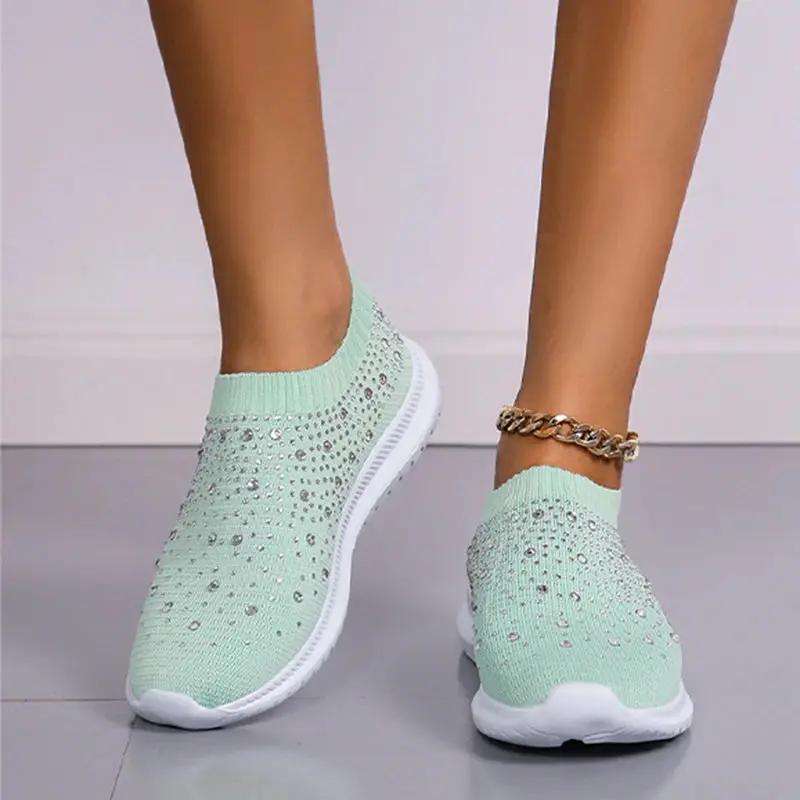 Ivy | Dzianinowe Wsuwane Sneakersy z Cyrkoniami - Pootivo