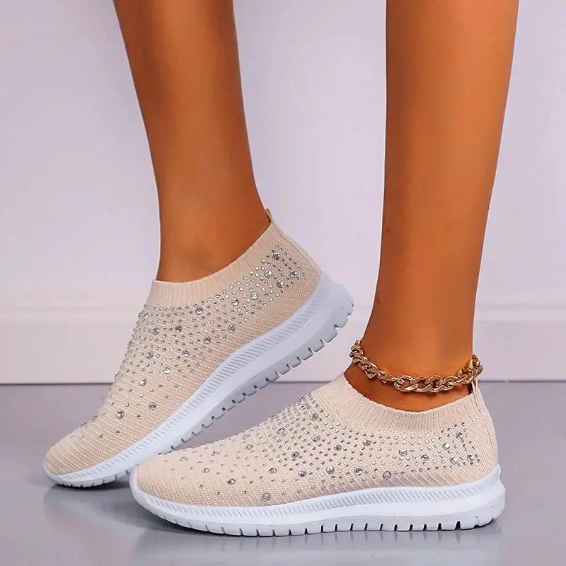 Ivy | Dzianinowe Wsuwane Sneakersy z Cyrkoniami - Pootivo