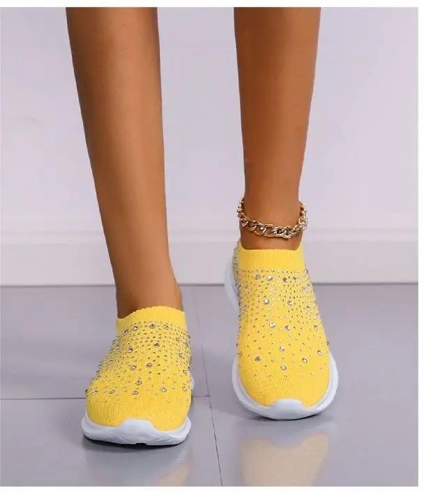 Ivy | Dzianinowe Wsuwane Sneakersy z Cyrkoniami - Pootivo
