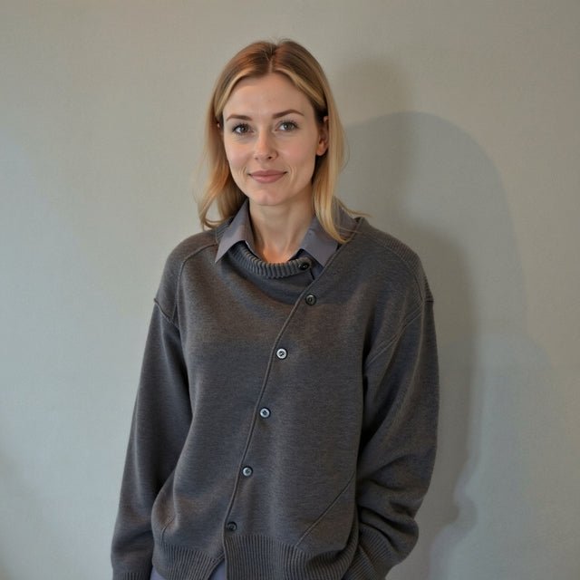 Klementyna | Asymetryczny Dzianinowy Kardigan na Guziki - Pootivo