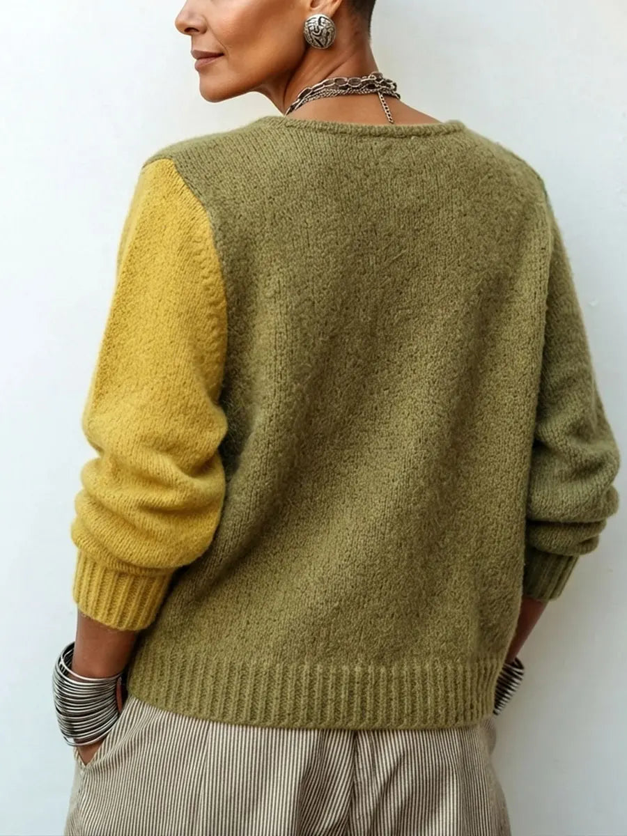 Sweter w kolorowe bloki z guzikami