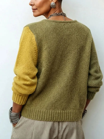 Sweter w kolorowe bloki z guzikami