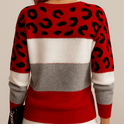 Lechosława | Jesienny Sweter Colorblock w Cętki - Pootivo