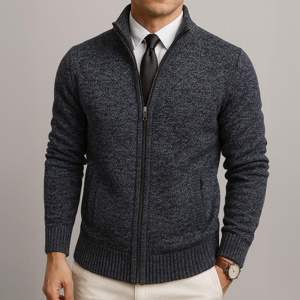Leopold | Melanżowy Rozpinany Sweter Męski ze Stójką - Pootivo