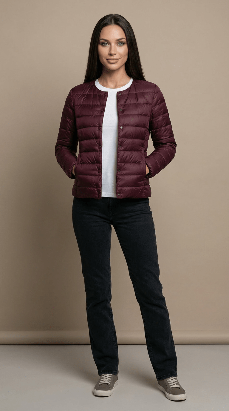 Malwina | Lekka Pikowana Kurtka Przejściowa bez Kołnierza - Pootivo