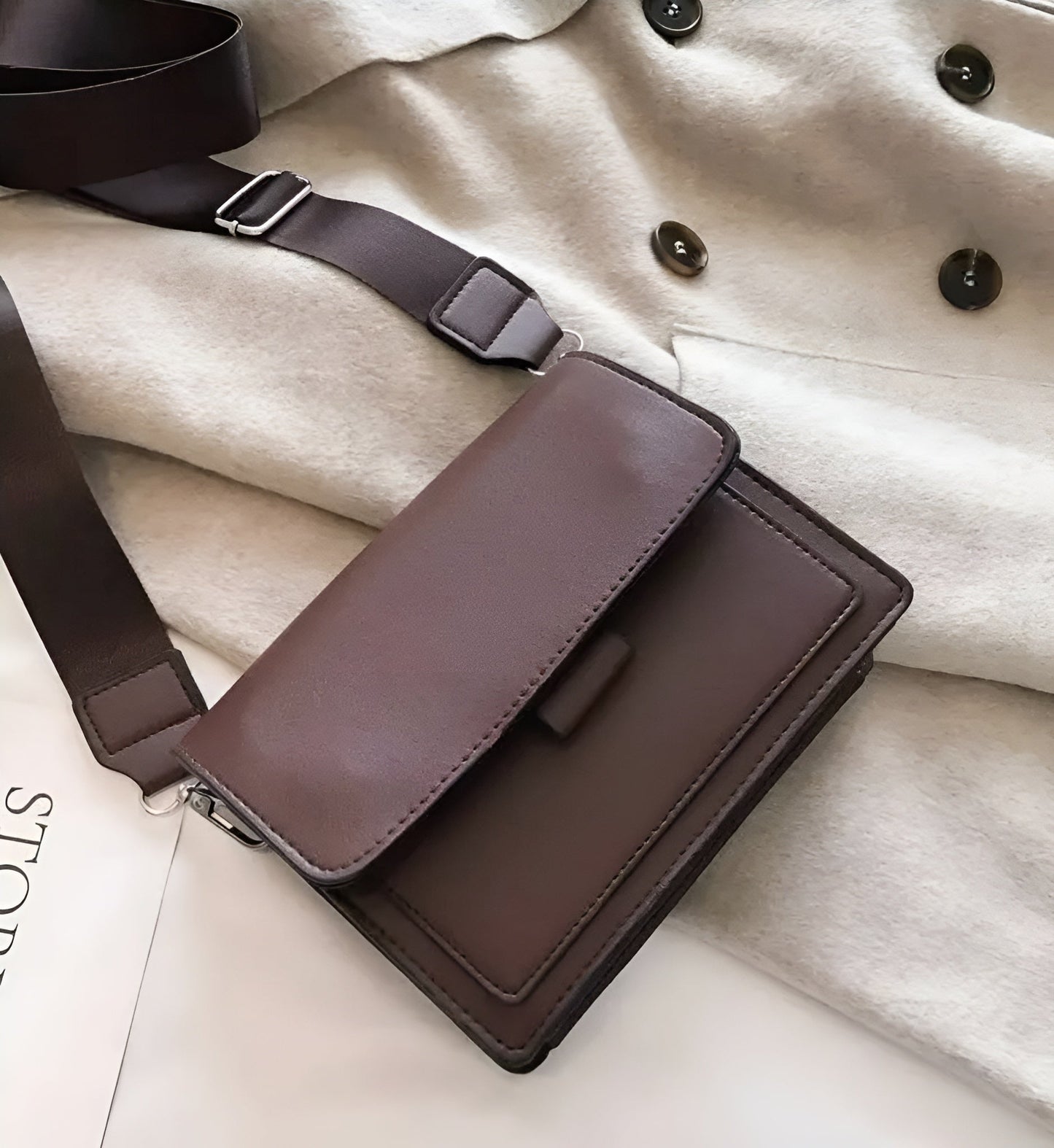 Margaux | Skórzana Torebka Crossbody z Szerokim Paskiem - Pootivo