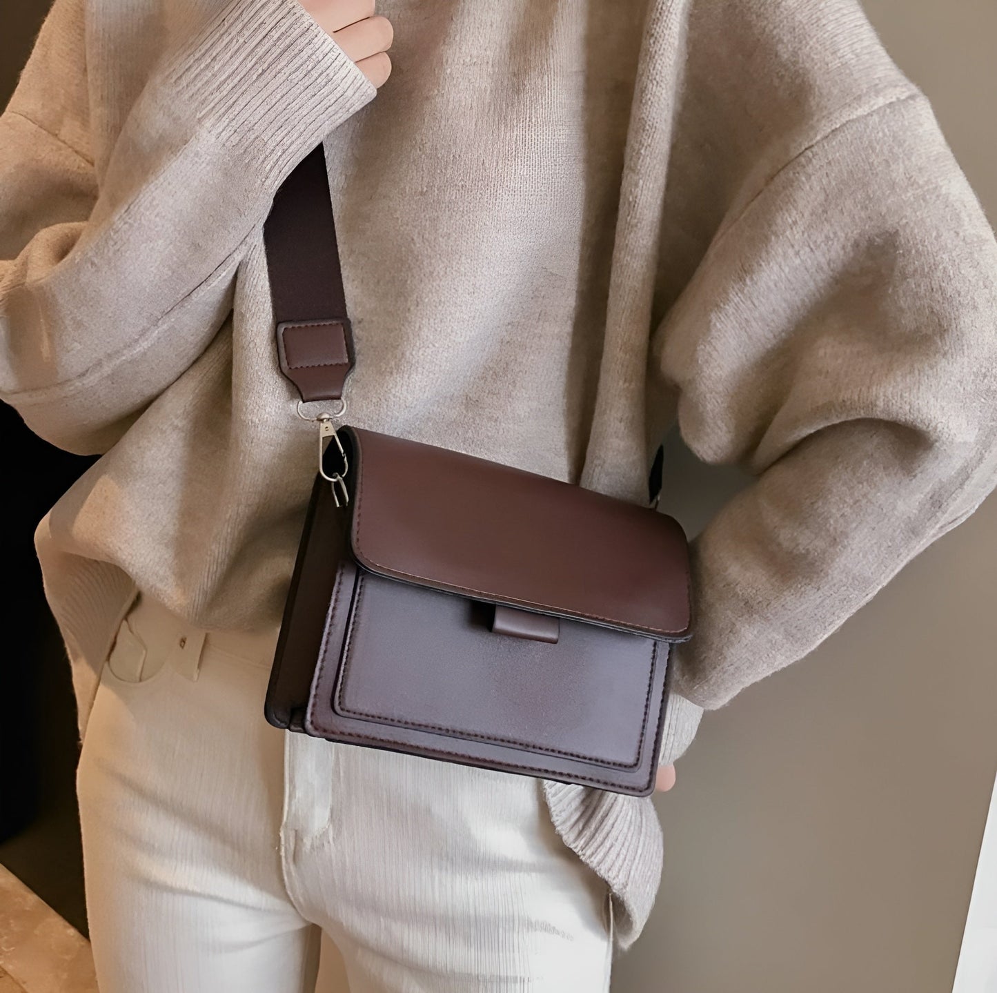 Margaux | Skórzana Torebka Crossbody z Szerokim Paskiem - Pootivo