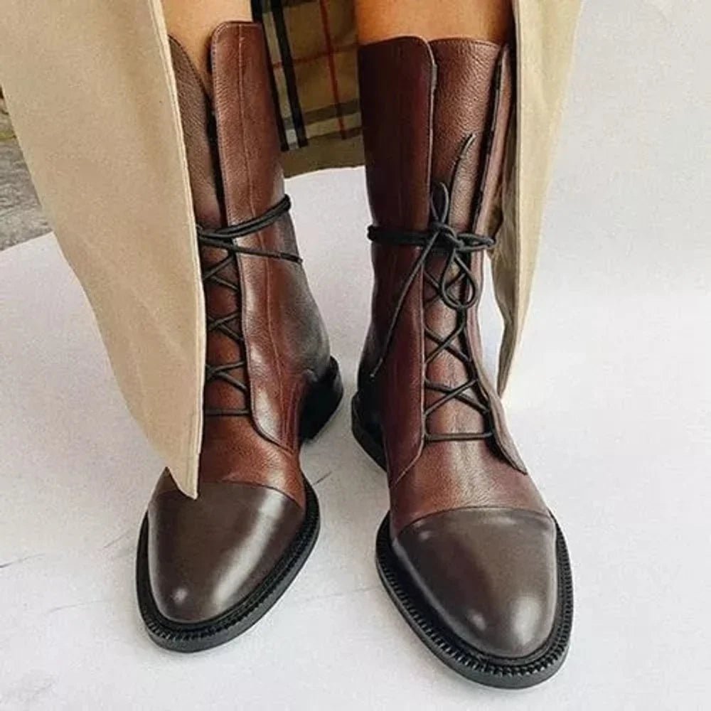 Marianna | Sznurowane Jesienne Botki w Stylu Vintage - Pootivo