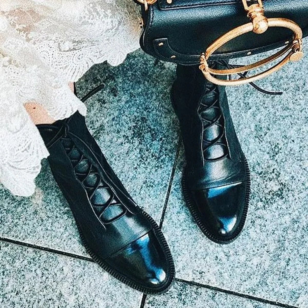 Marianna | Sznurowane Jesienne Botki w Stylu Vintage - Pootivo