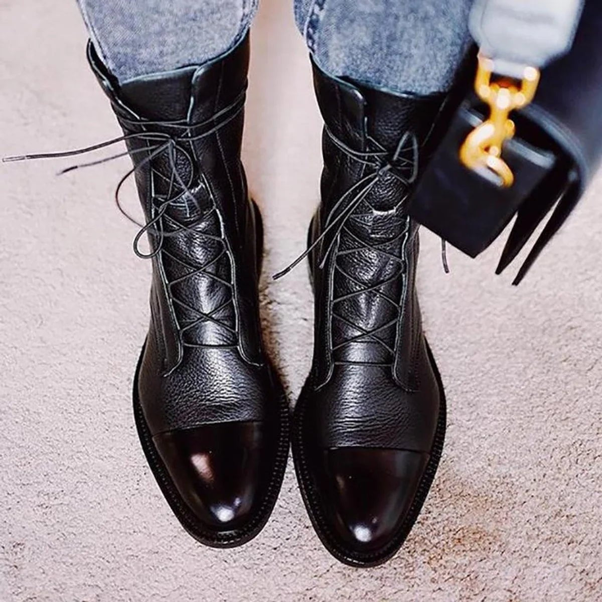 Marianna | Sznurowane Jesienne Botki w Stylu Vintage - Pootivo