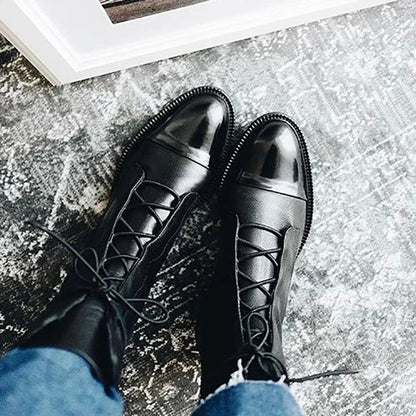 Marianna | Sznurowane Jesienne Botki w Stylu Vintage - Pootivo