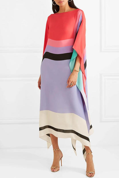 Maribel | Zwiewna Asymetryczna Sukienka Color Block Boho - Pootivo