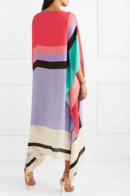 Maribel | Zwiewna Asymetryczna Sukienka Color Block Boho - Pootivo