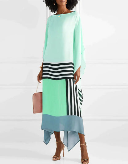 Maribel | Zwiewna Asymetryczna Sukienka Color Block Boho - Pootivo