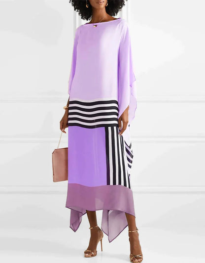 Maribel | Zwiewna Asymetryczna Sukienka Color Block Boho - Pootivo