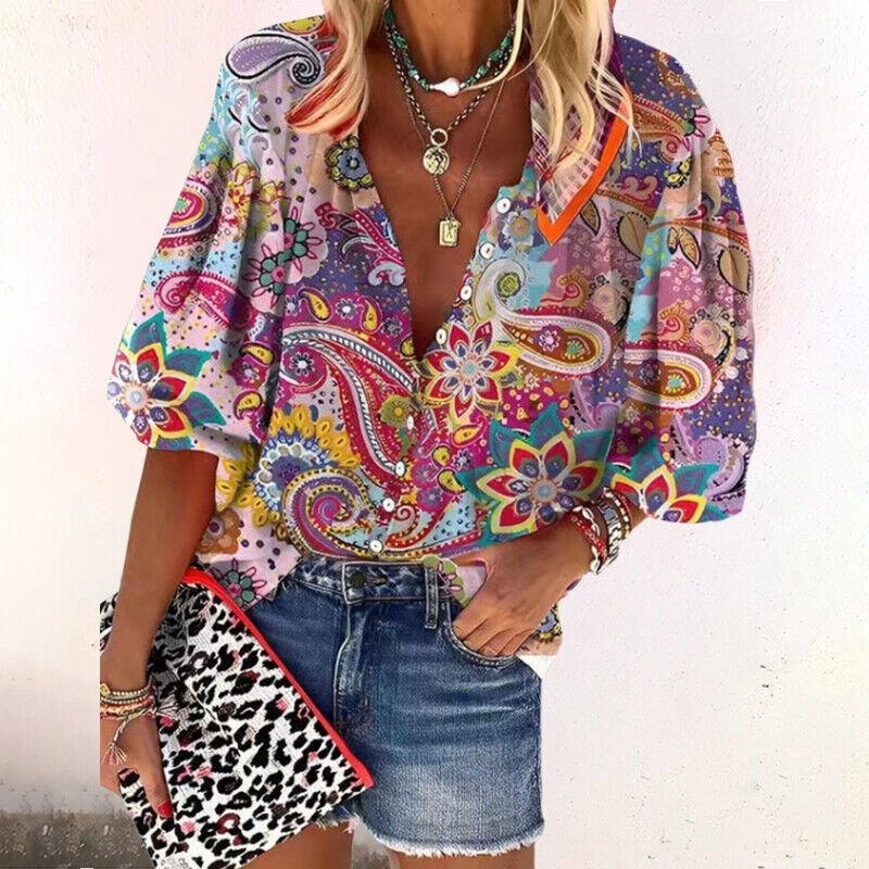 Marisol | Kwiecista Bluzka Boho z Guzikami - Pootivo