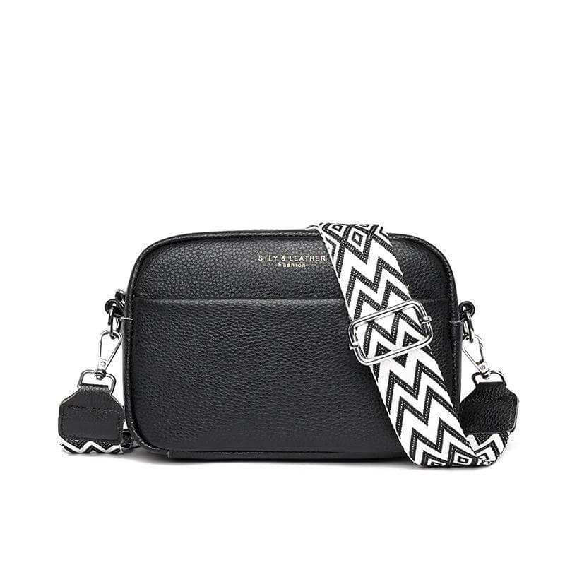 Marlowe | Kompaktowa Czarna Torebka Damska Crossbody z Szerokim Paskiem - Pootivo