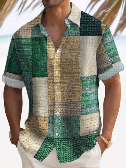 Mason | Patchwork Kolorowa Koszula Męska Krótki Rękaw Letnia - Pootivo