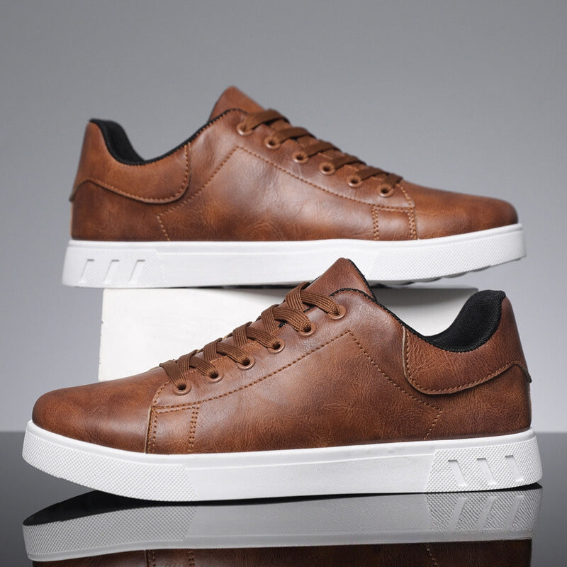 Ethan | Skórzane Sneakersy z Zaokrąglonym Noskiem