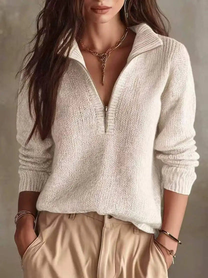 Miłosława | Luźny Jesienny Sweter z Kołnierzem na Zamek - Pootivo