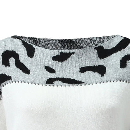 Monroe | Miękki Luźny Sweter Color Block w Panterkę - Pootivo