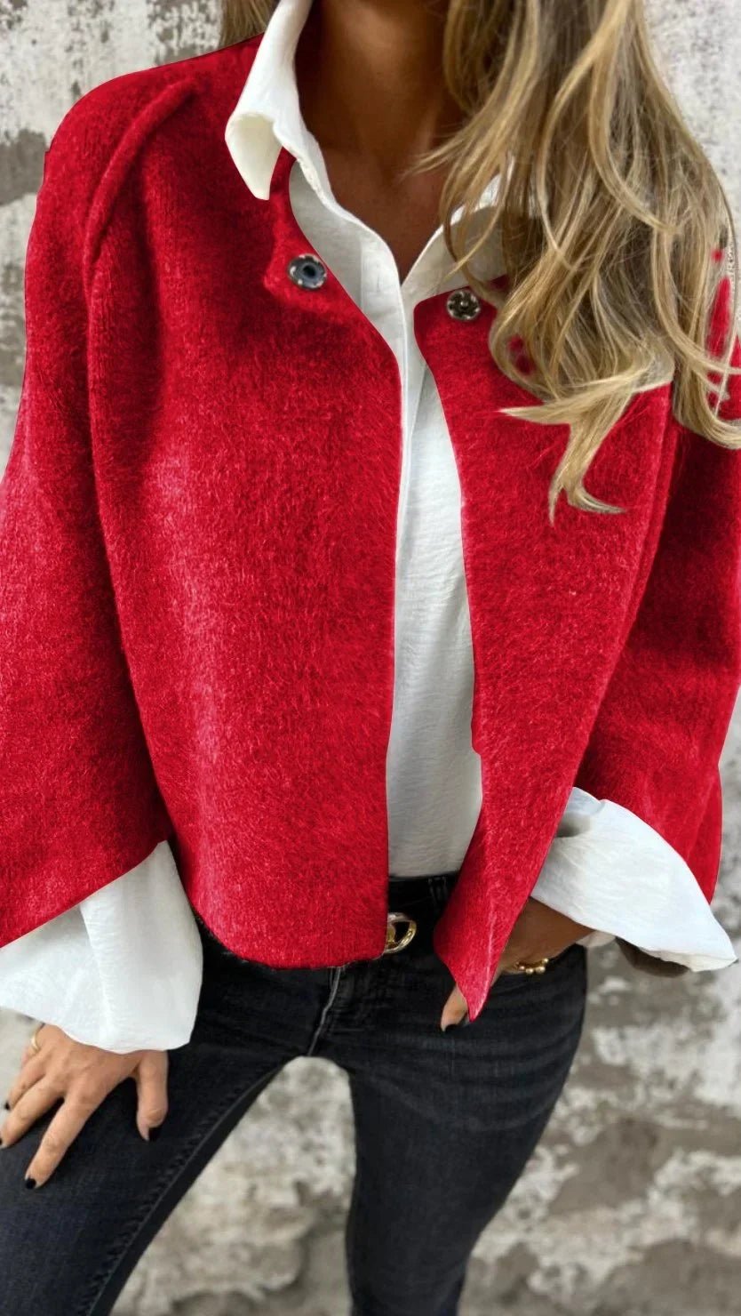Nora | Puszysty Krótki Sweter Rozpinany - Pootivo