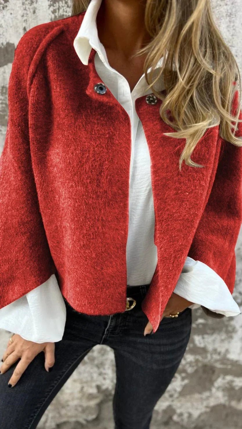 Nora | Puszysty Krótki Sweter Rozpinany - Pootivo
