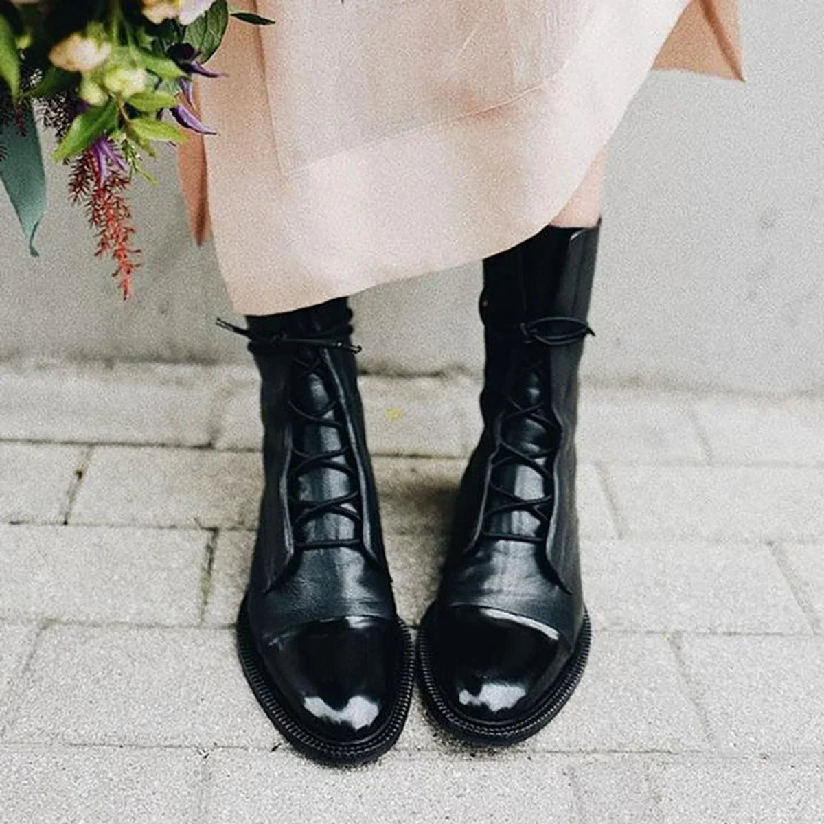 Marianna | Sznurowane Jesienne Botki w Stylu Vintage