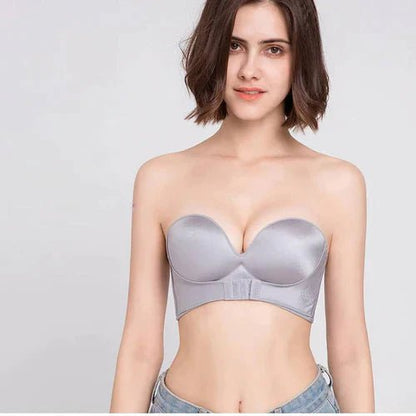 Nuvelia Biustonosz bez Ramiączek Push - Up Damski – Strapless Stanik z Zapięciem z Przodu i Efektem Push - Up - Pootivo
