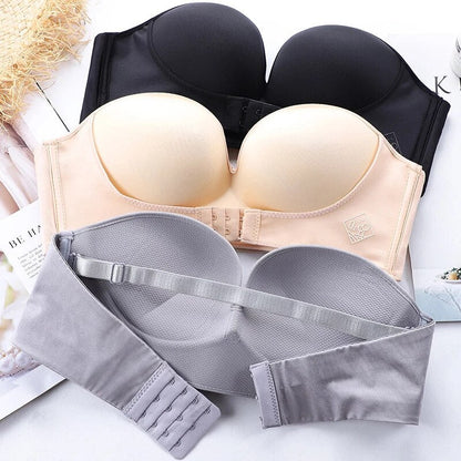 Nuvelia Biustonosz bez Ramiączek Push - Up Damski – Strapless Stanik z Zapięciem z Przodu i Efektem Push - Up - Pootivo