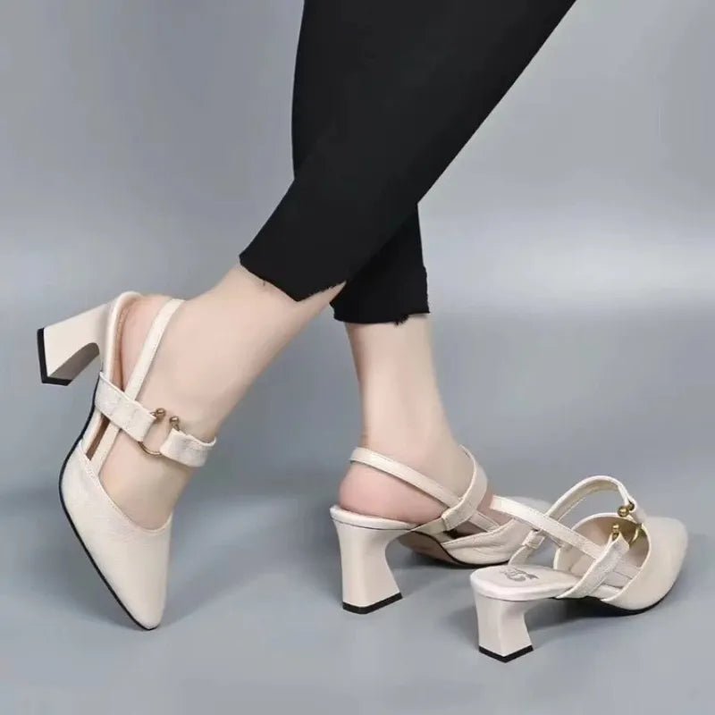 Orlée Czółenka Damskie na Słupku Slingback ze Złotą Klamrą - Pootivo