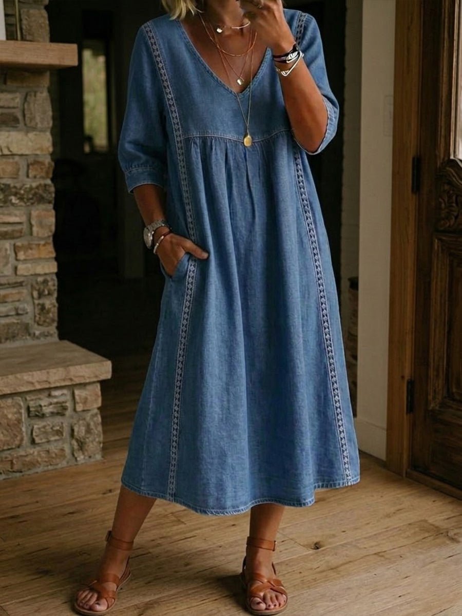 Paisley | Zwiewna Jeansowa Sukienka Midi - Pootivo