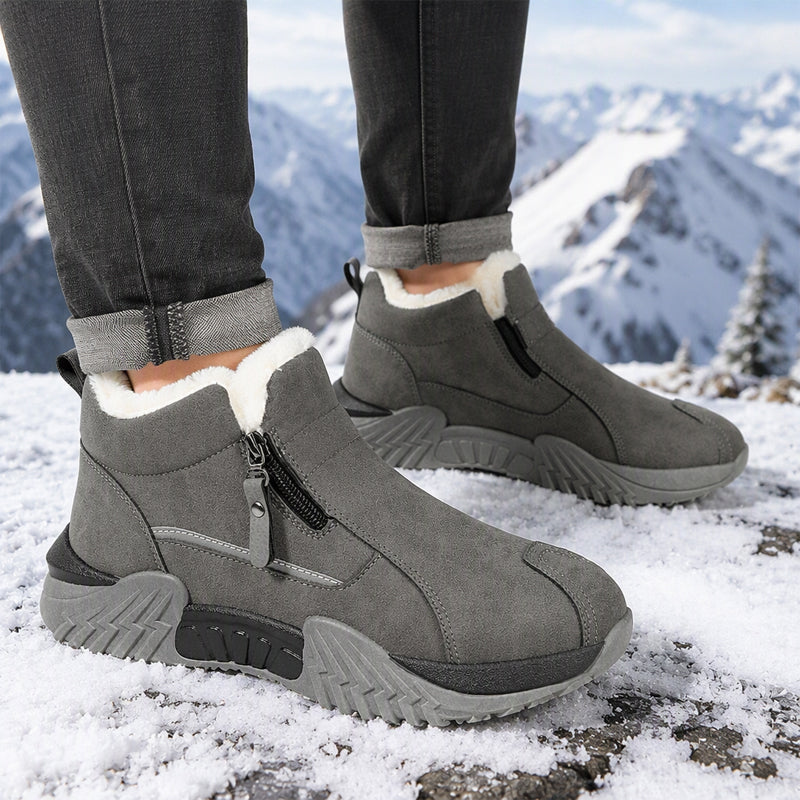 Szare zimowe buty męskie z pluszową wyściółką i bocznym zamkiem
