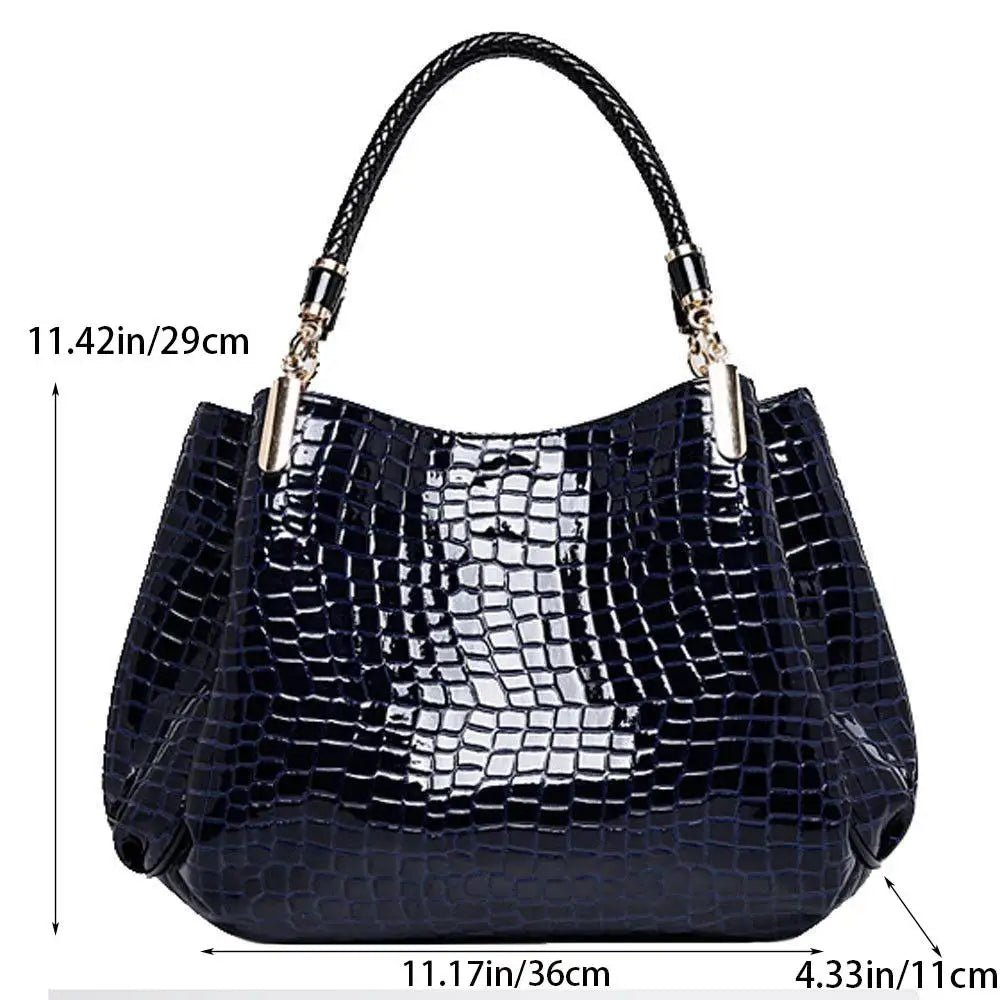 Quinn | Krokodylowa Lakierowana Torebka Shopper - Pootivo