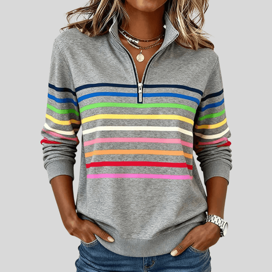 Radosława | Pasiasta Jesienna Bluza z Zamkiem - Pootivo